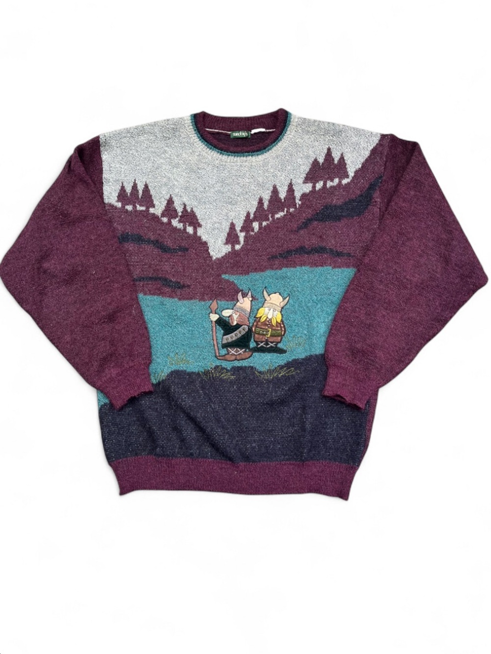 Sunday’s Vintage Viking Graphic Crewneck Sweater size large Plum/Teal